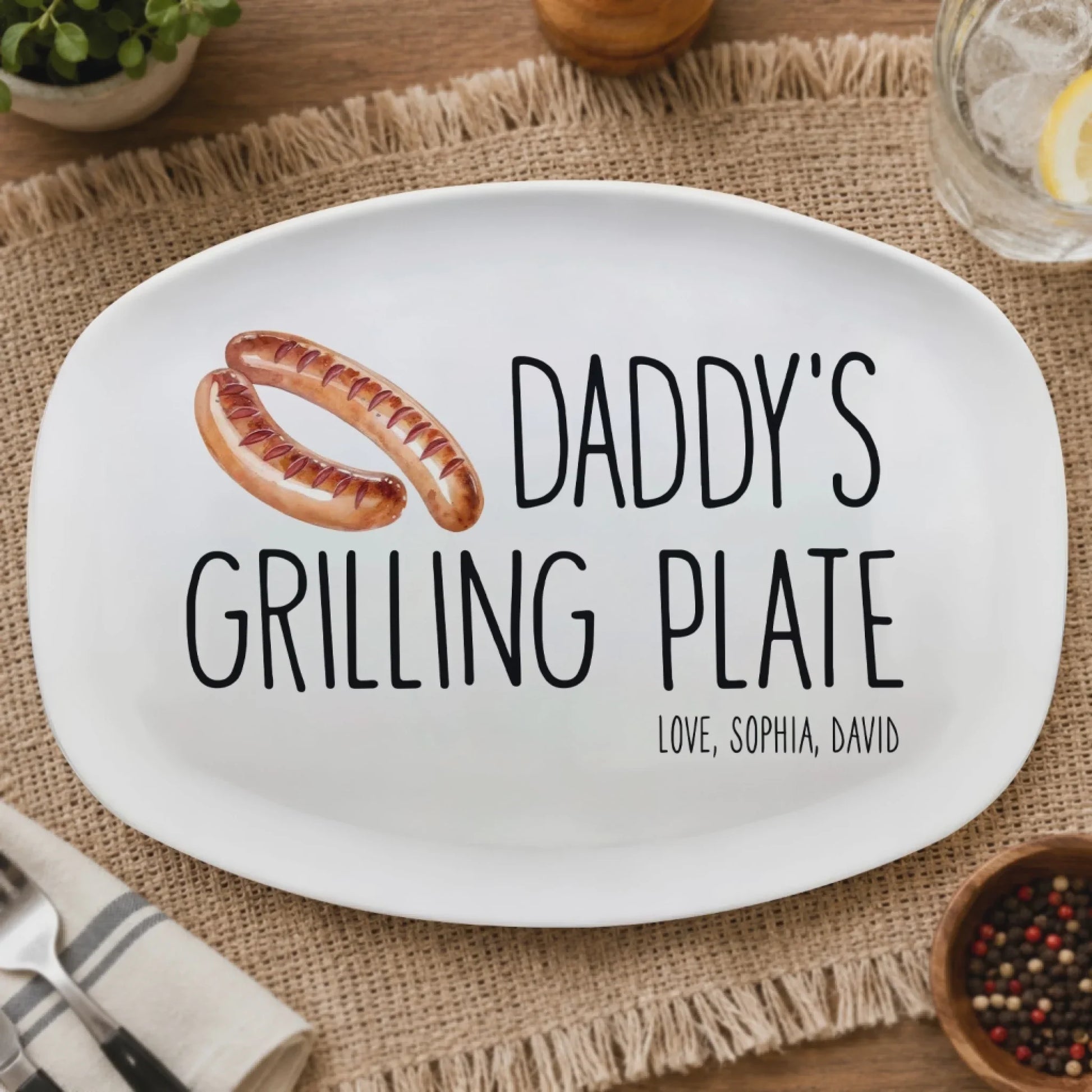 "Daddy's Grilling Plate" Personalized BBQ Platter - Custom Grill Master Gift for Dad