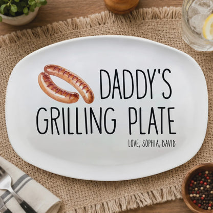 "Daddy's Grilling Plate" Personalized BBQ Platter - Custom Grill Master Gift for Dad