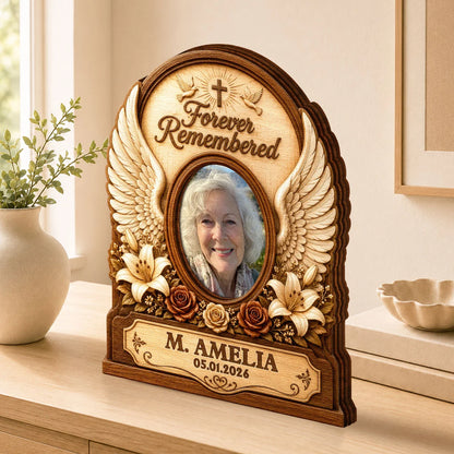 Forever Remembered Angel Wings - Personalized Memorial Wooden Block for Family Keepsake
