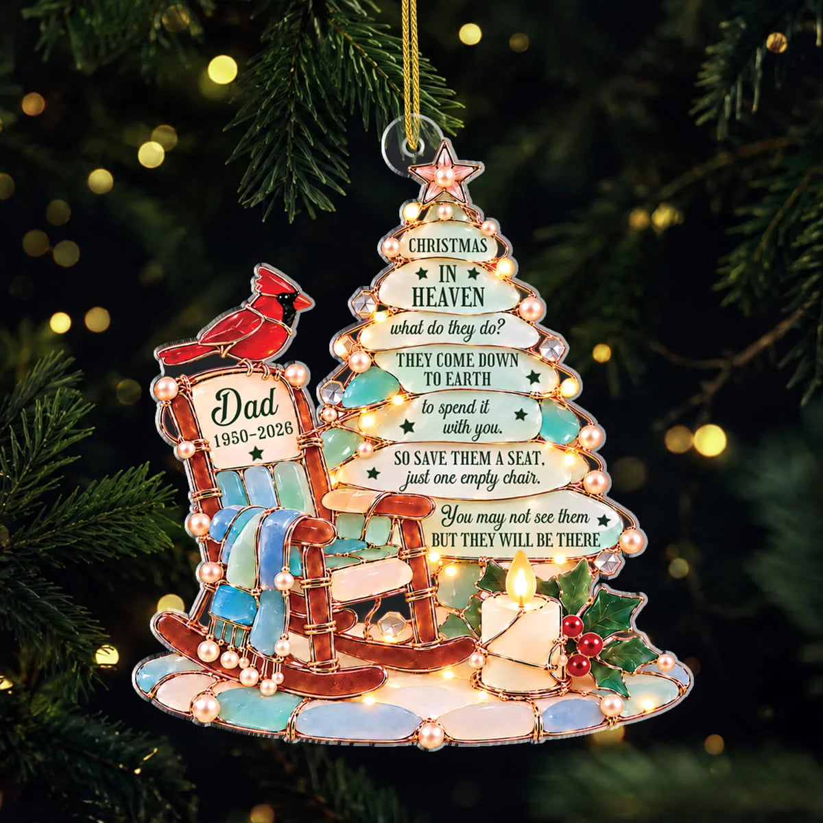 Christmas in Heaven Rocking Chair Personalized Acrylic Ornament - Custom Family Memorial Keepsake Gift