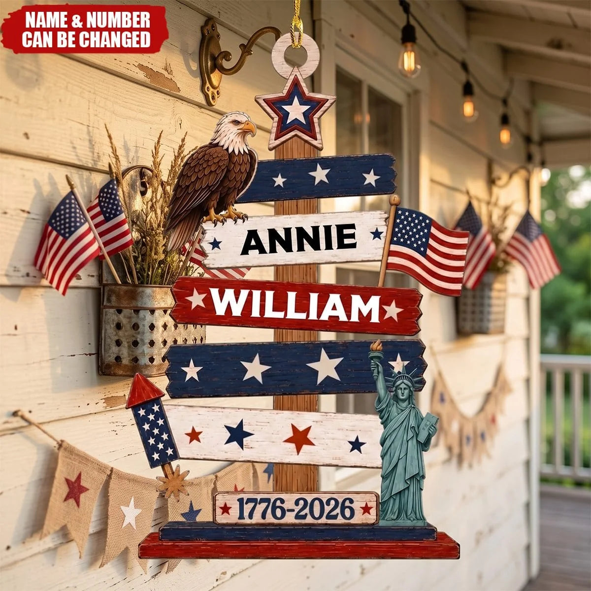 1776-2026 America 250th Anniversary - Personalized Wooden Ornament Keepsake for Family