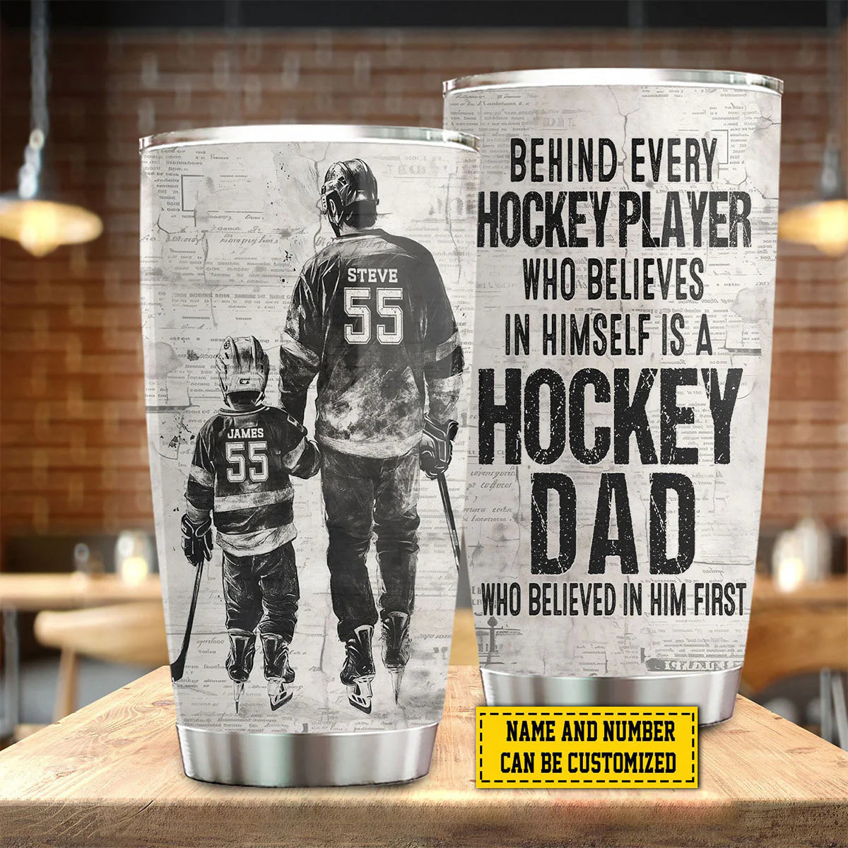Tumbler material and size view - Personalized Hockey Dad Tumbler