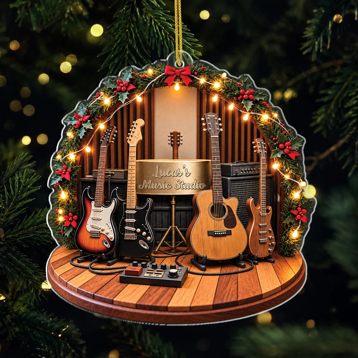 Personalized Guitar Music Studio Acrylic Ornament - Custom Christmas Ornament Gift for Musicians and Music Lovers