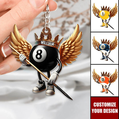 Personalized Billiard Player Keychain - Custom Pool Ball Name Gift for Pool Players
