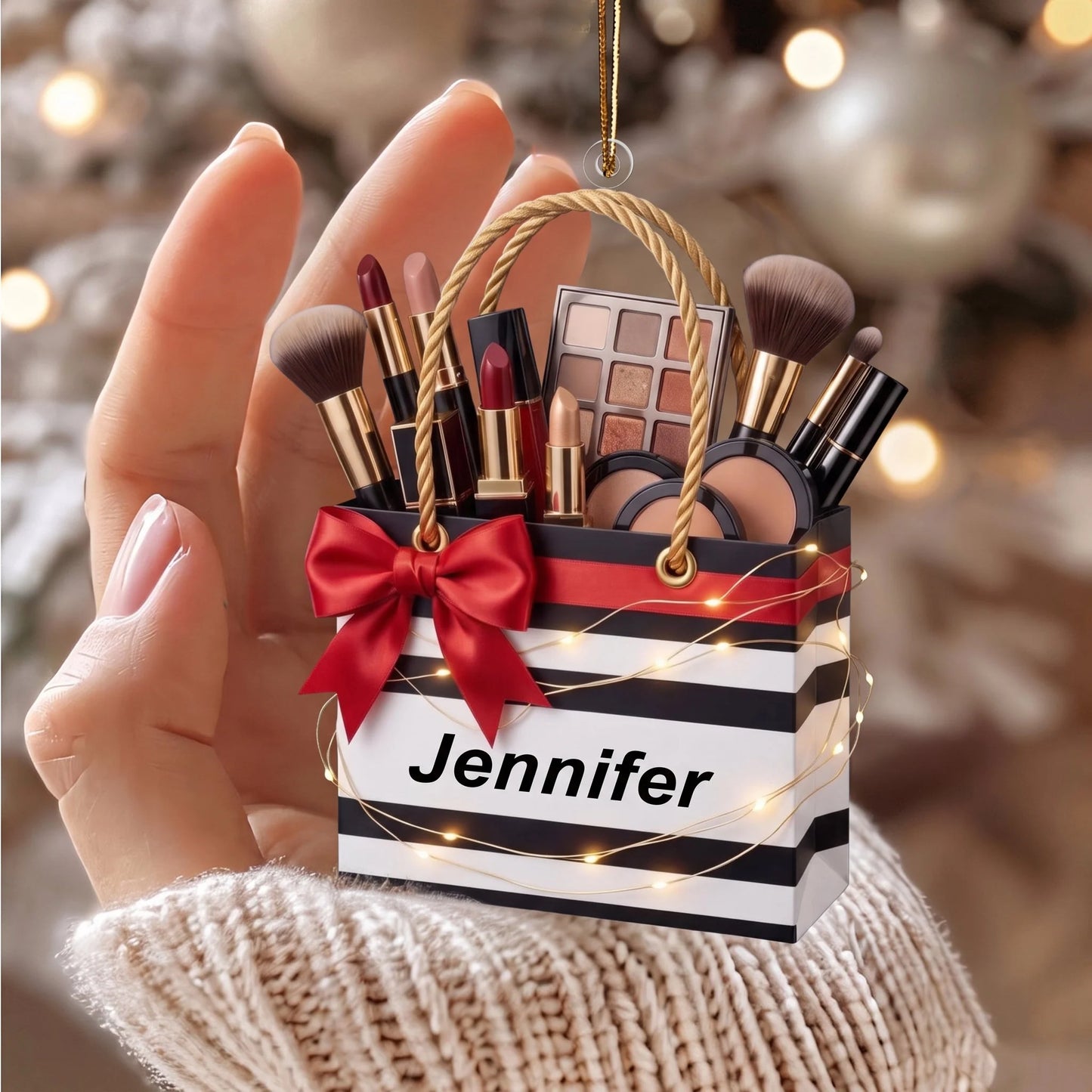 Personalized Makeup Lover Acrylic Ornament - Custom Beauty Bag Gift Idea