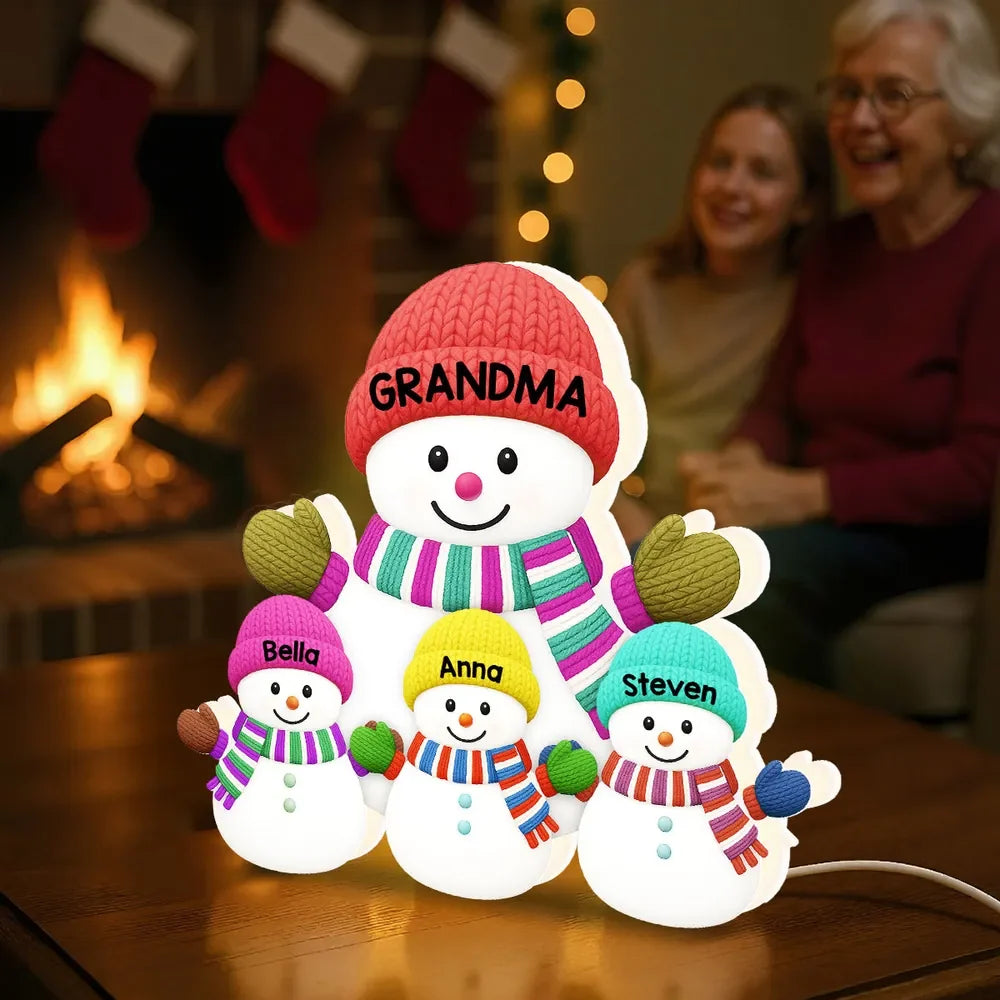 Grandma & Grandkids Snowman Custom Night Light Box - Personalized Holiday Keepsake Gift
