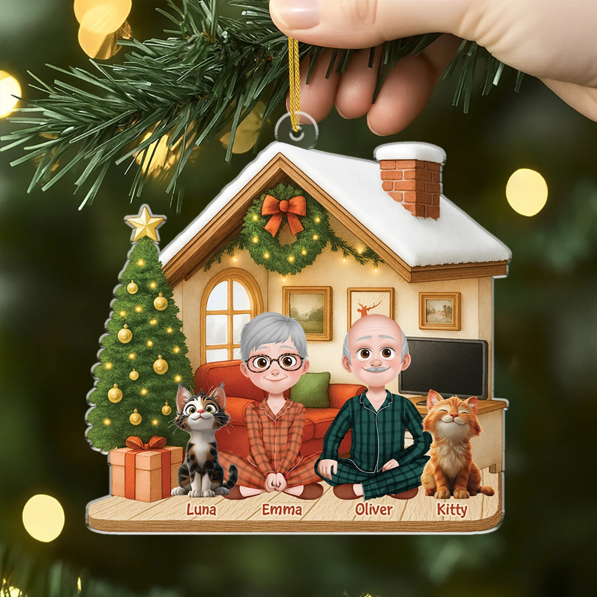 Personalized Couple and Cat Acrylic Ornament - Custom Christmas Gift for Pet Lovers