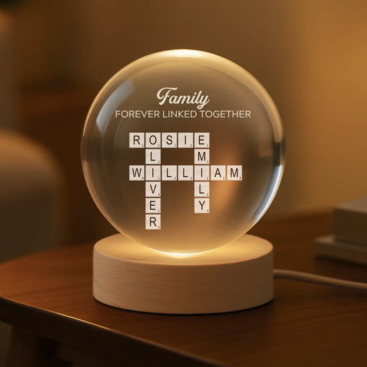 Forever Linked Together Personalized Crossword Crystal Ball Lamp - Birthday Gift for Family, Mom