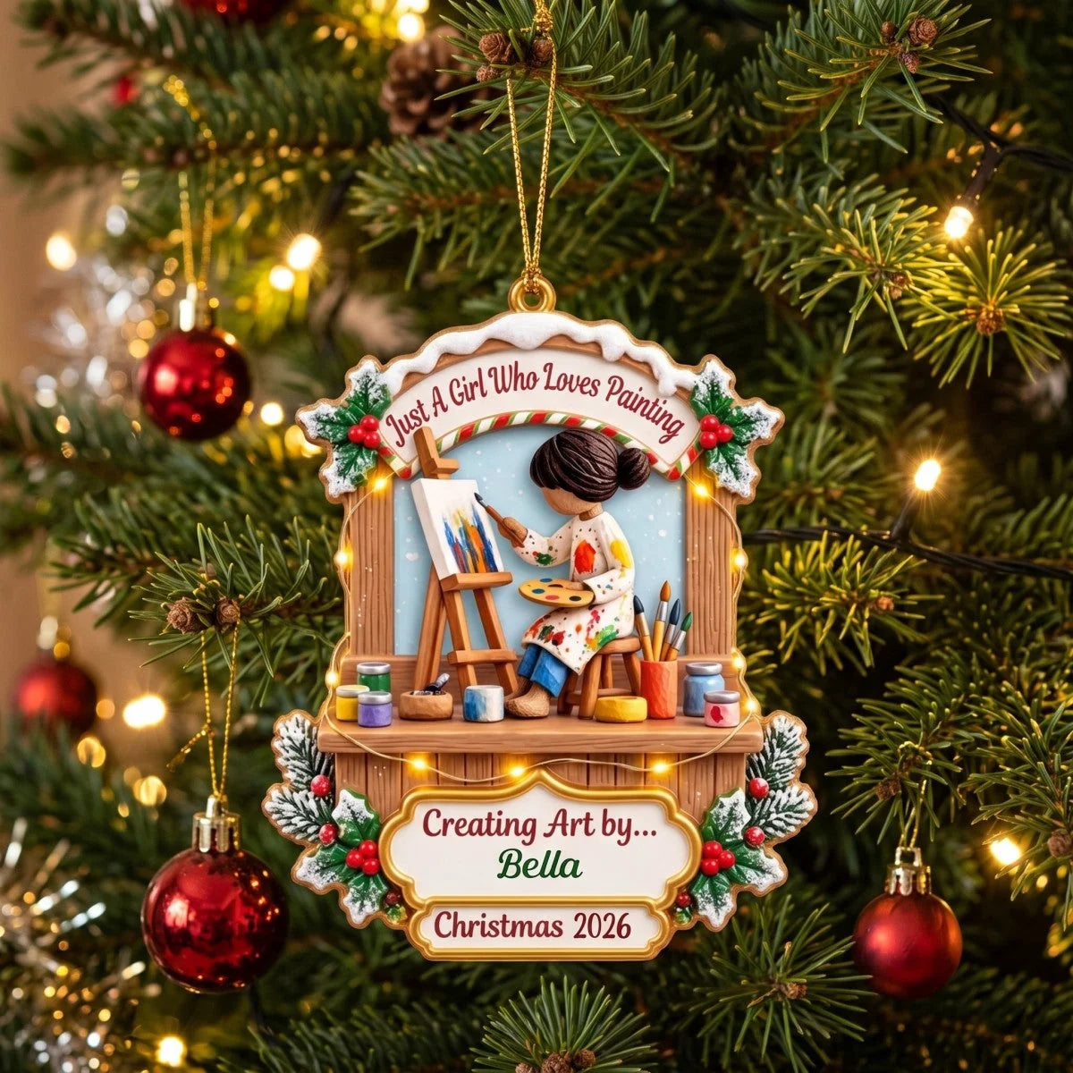 Just A Girl Who Loves Painting Personalized Wooden Ornament - Custom Artist Gift for Daughter