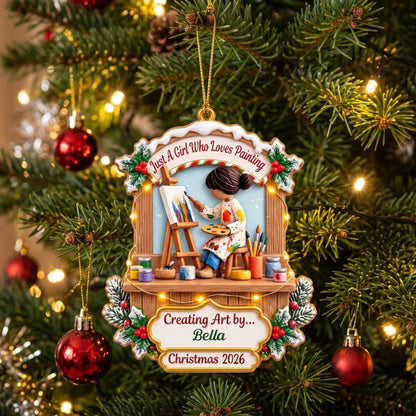 Just A Girl Who Loves Painting Personalized Wooden Ornament - Custom Artist Gift for Daughter
