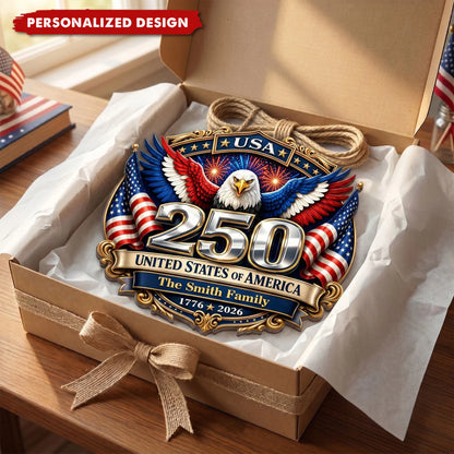 Personalized American Flag Wood Sign personalization view for Family