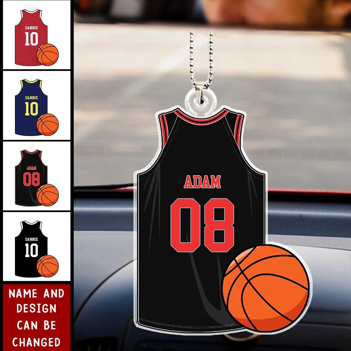 Custom Name Number Jersey Acrylic Car Ornament - Personalized Basketball Gift for Son Husband