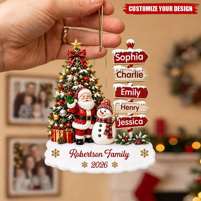 Festive Santa Snowman Sign Posts Personalized Acrylic Ornament - Custom Christmas Keepsake for Family