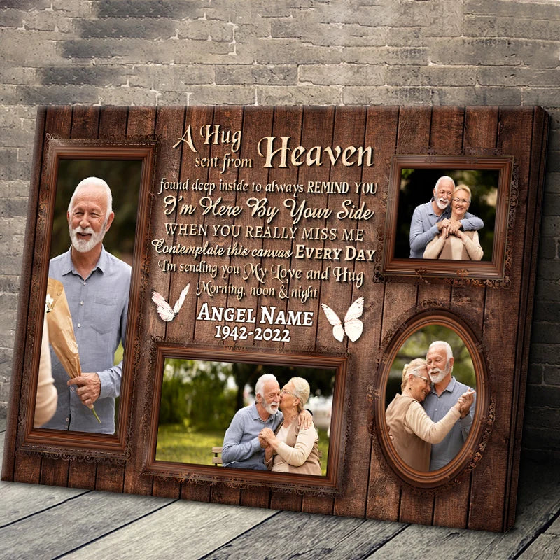 "A Hug Sent From Heaven" Personalized Memorial Canvas / Poster - Custom Wall Art for Family Sympathy Gift