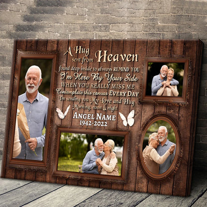 "A Hug Sent From Heaven" Personalized Memorial Canvas / Poster - Custom Wall Art for Family Sympathy Gift