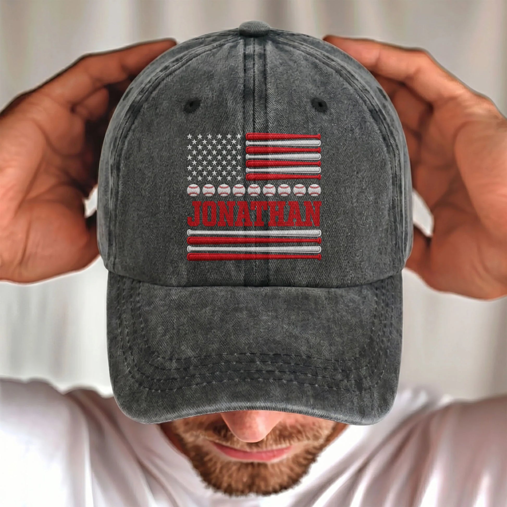 Personalized USA baseball denim cap with custom name and flag design for sports fans image 7