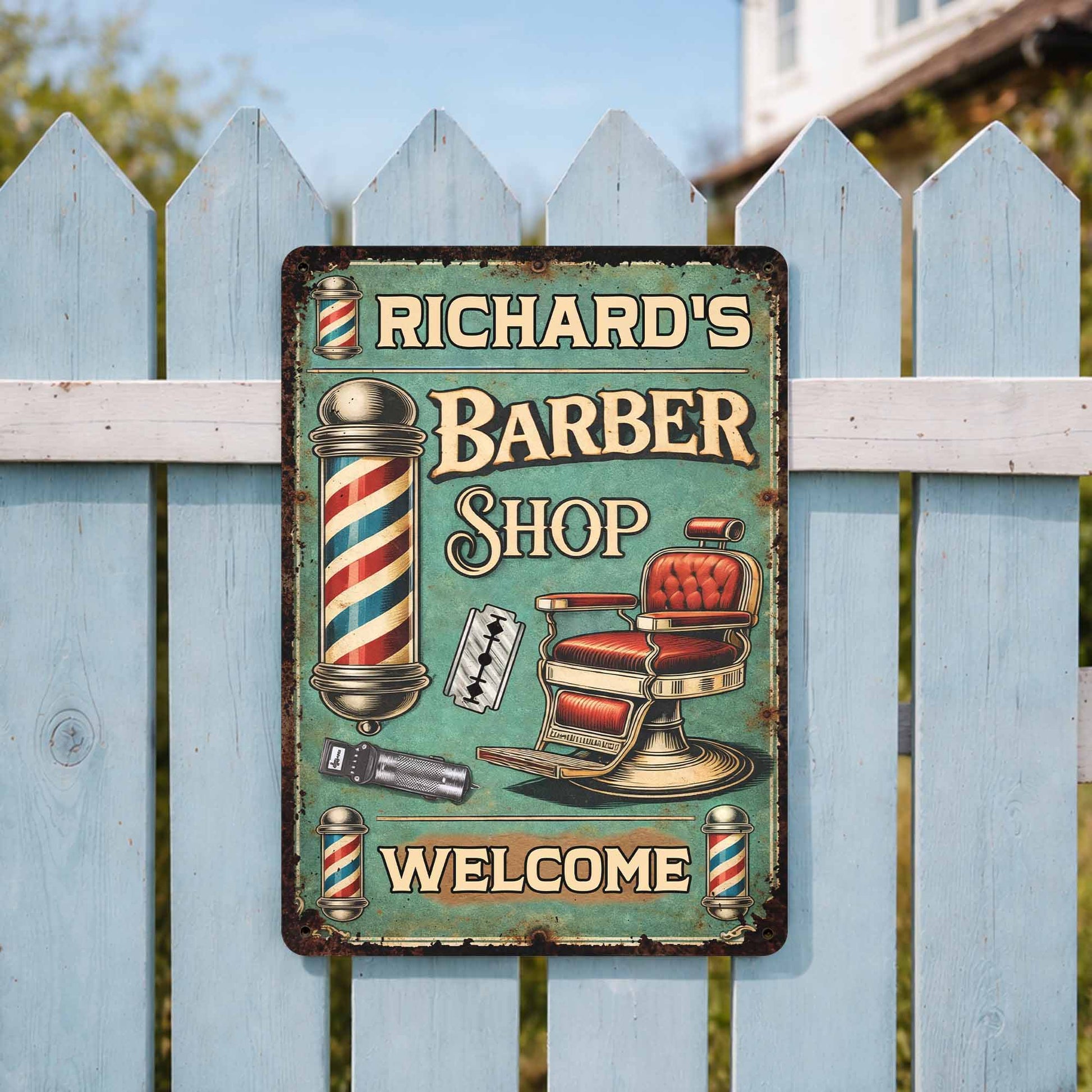 Metal Sign material and size view - Custom Barber Shop Metal Sign