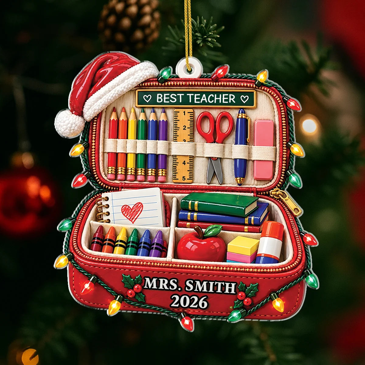 Best Teacher Pencil Case Acrylic Ornament - Personalized Christmas Gift for Educators