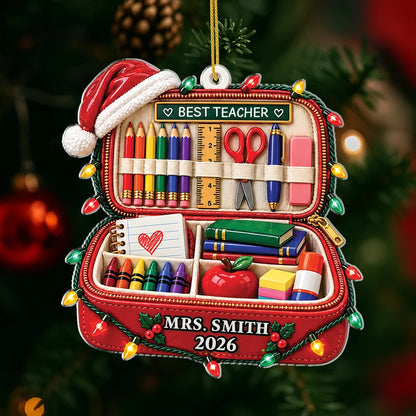 Best Teacher Pencil Case Acrylic Ornament - Personalized Christmas Gift for Educators
