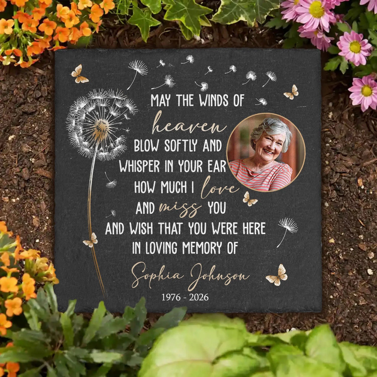 "May The Winds Of Heaven Blow Softly" Photo Memorial Garden Stone - Custom Remembrance Plaque