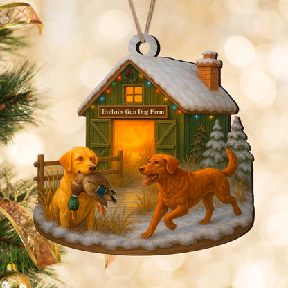 Personalized Duck Hunting Dog Wood Ornament - Custom Farm Name Christmas Gift