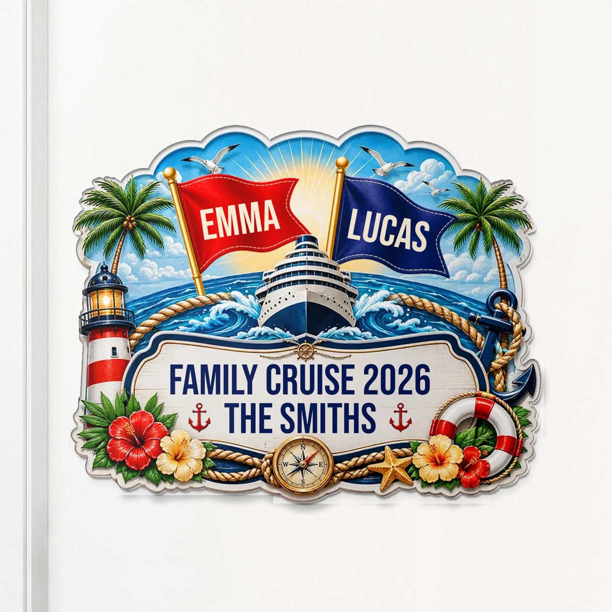 Family Cruise 2026 Personalized Acrylic Magnet - Family Vacation Door Decor