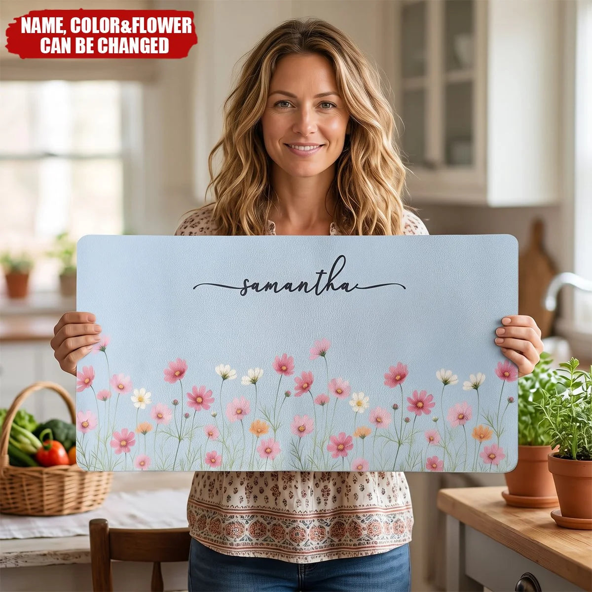 Custom Birth Flower Desk Mat - Personalized Name Mouse Pad for Teacher & Coworker