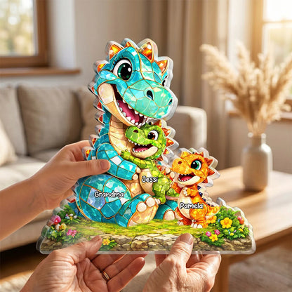 Personalized Dino Family Acrylic Plaque personalization view for Grandma
