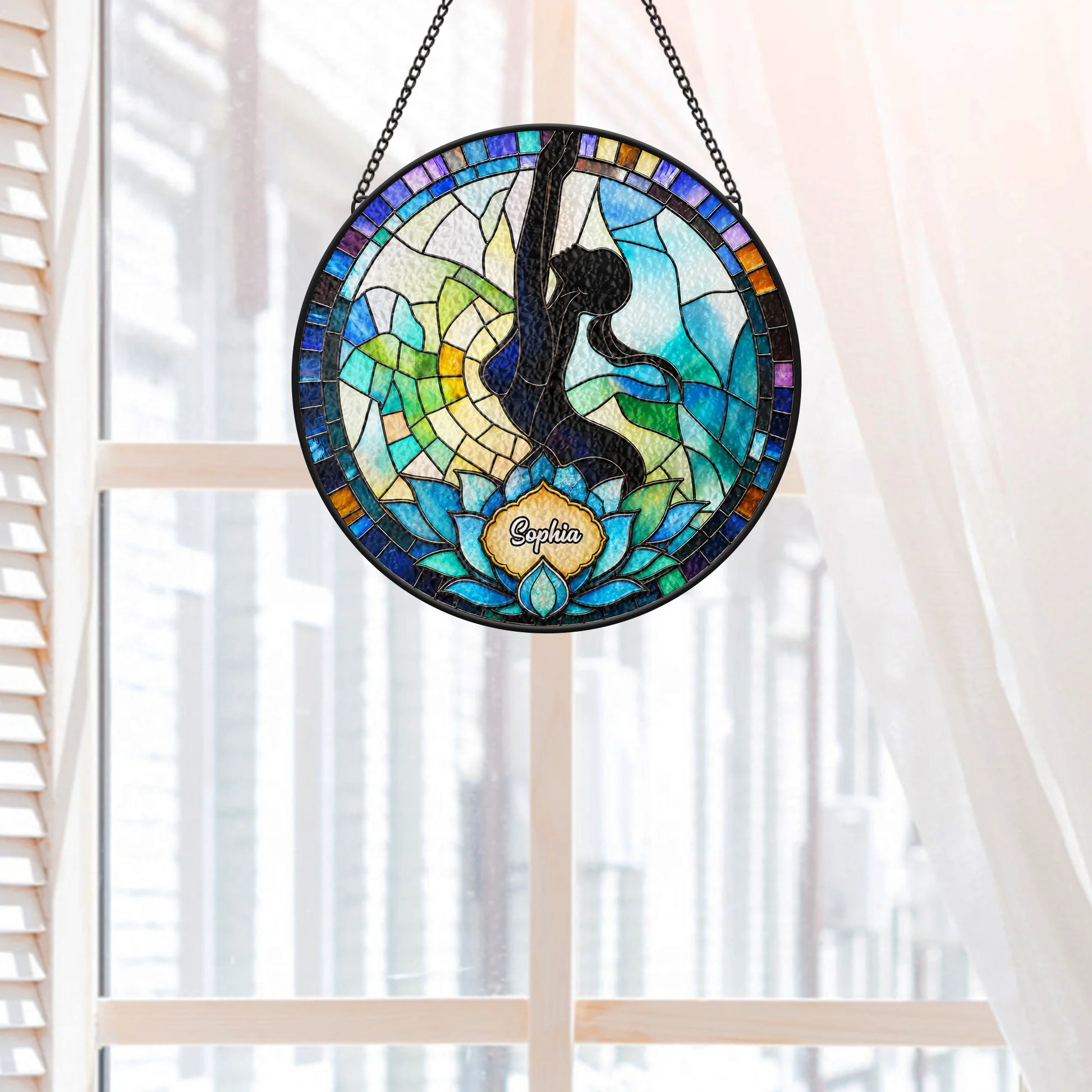 Personalized Yoga Glass Suncatcher - Custom Gift for Yoga Lovers