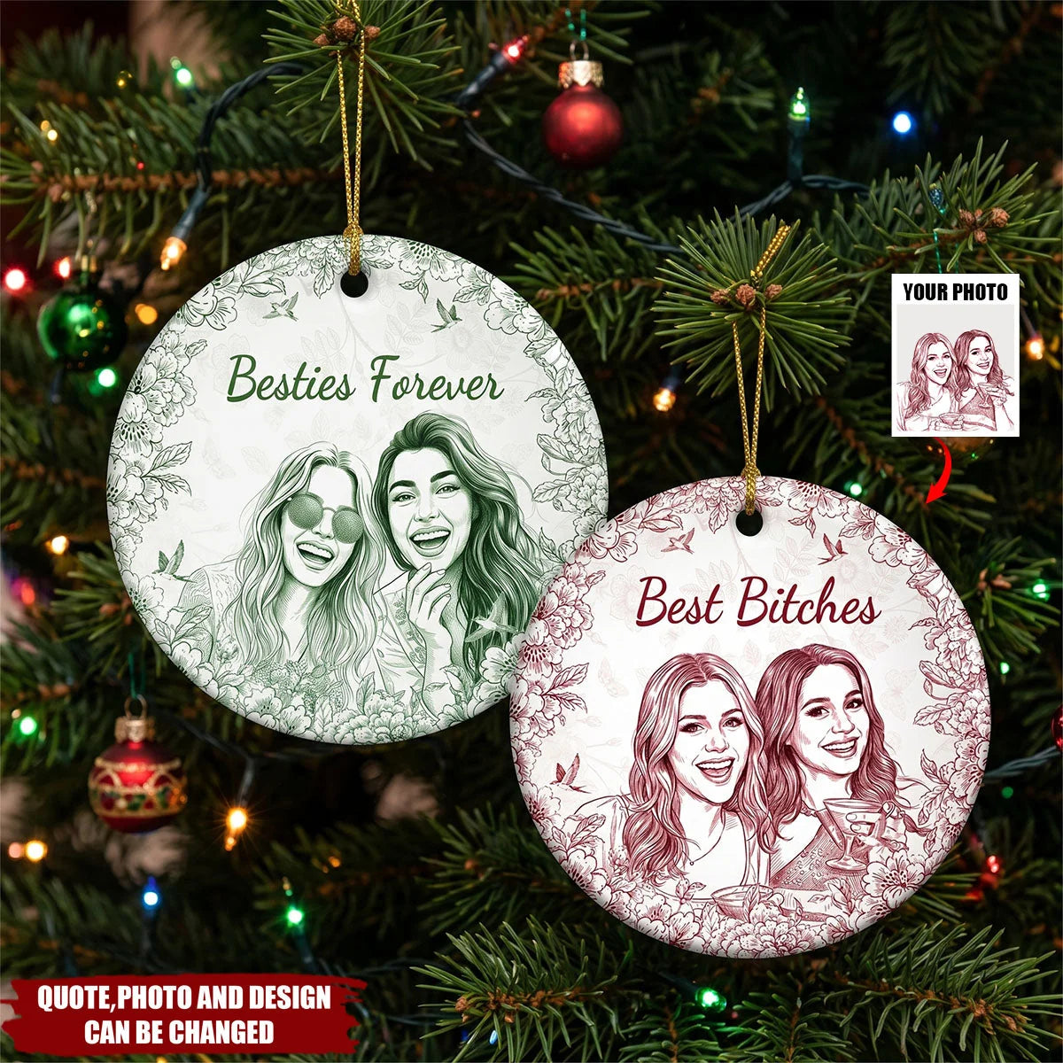 Besties Forever Personalized Photo Ornament - Custom Christmas Keepsake Gift for Best Friend