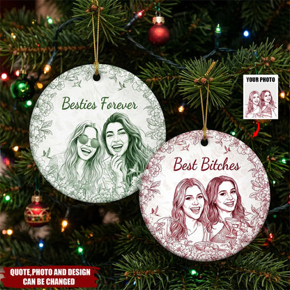 Besties Forever Personalized Photo Ornament - Custom Christmas Keepsake Gift for Best Friend