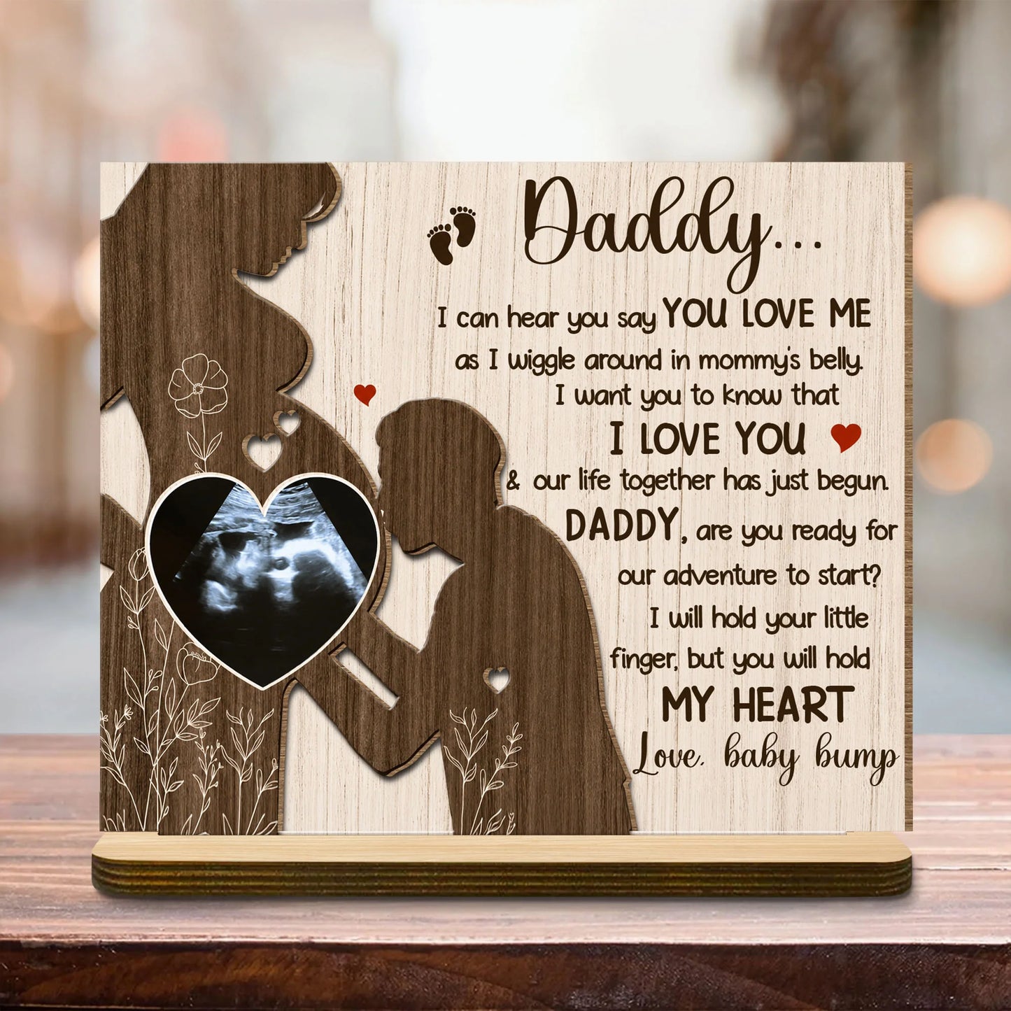 Custom Baby Bump Ultrasound Wood Plaque for Dad with personalized design details for meaningful gifting image 6