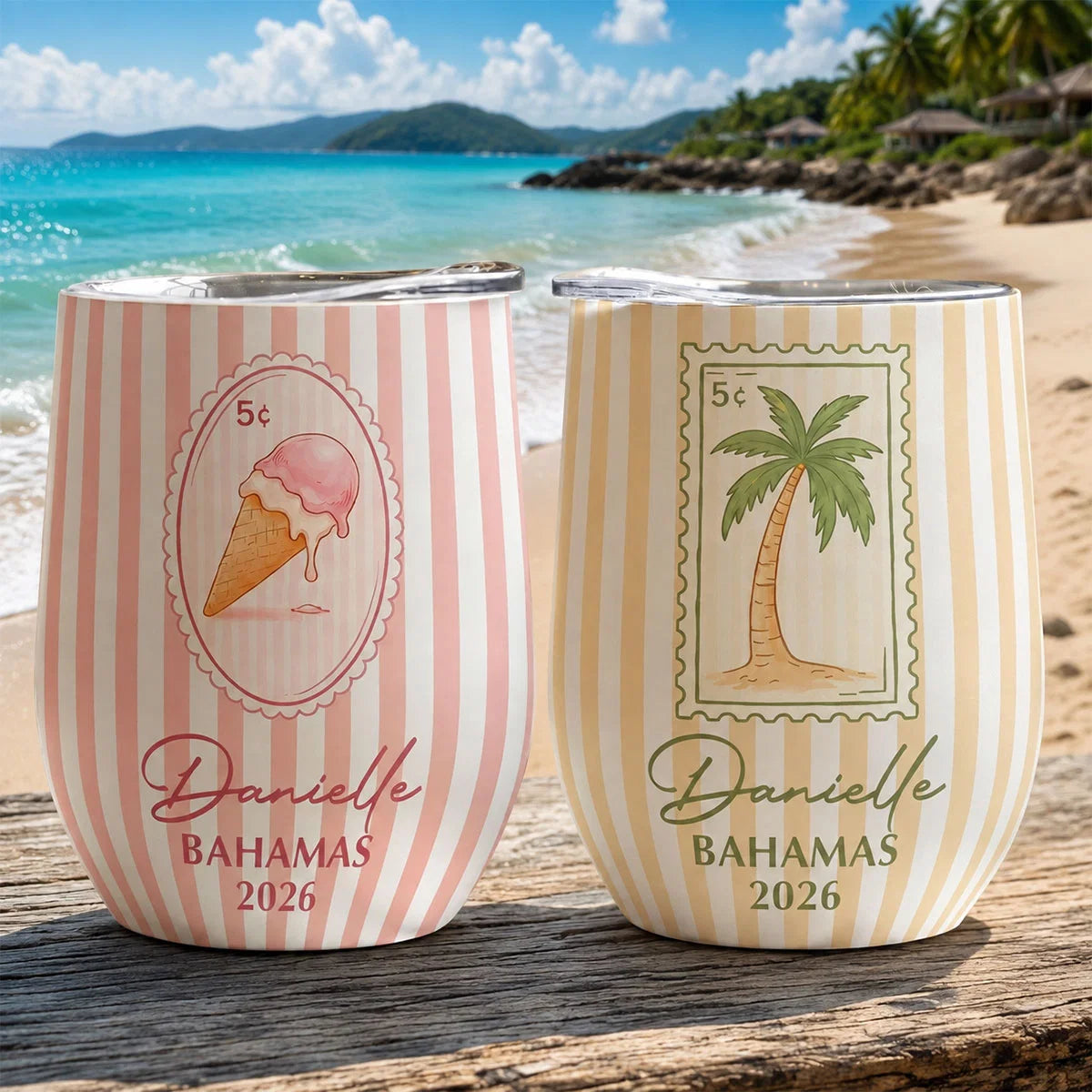 Personalized Girls Trip Wine Tumbler - Custom Beach Vacation Stainless Steel Cup