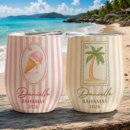 Personalized Girls Trip Wine Tumbler - Custom Beach Vacation Stainless Steel Cup