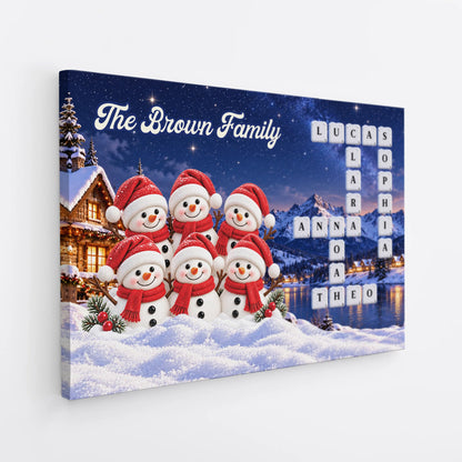 Personalized Snowman Family Crossword Canvas / Poster - Christmas Wall Art, Winter Gift for Family