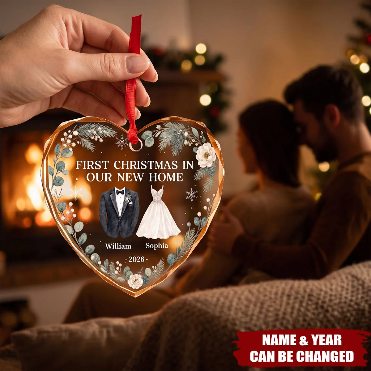First Christmas Married Glass Ornament - Personalized Couple Keepsake Gift