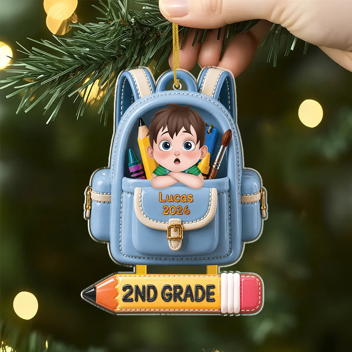 Personalized Back to School Backpack Acrylic Ornament - Custom Kids First Grade Keepsake