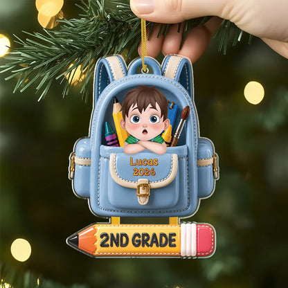 Personalized Back to School Backpack Acrylic Ornament - Custom Kids First Grade Keepsake