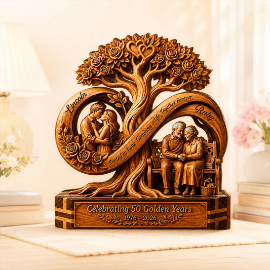 Personalized 50th anniversary gift custom 3-layered wooden plaque with a couple and tree design
