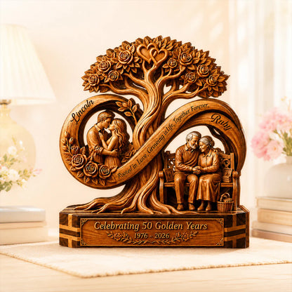 Personalized 50th anniversary gift custom 3-layered wooden plaque with a couple and tree design