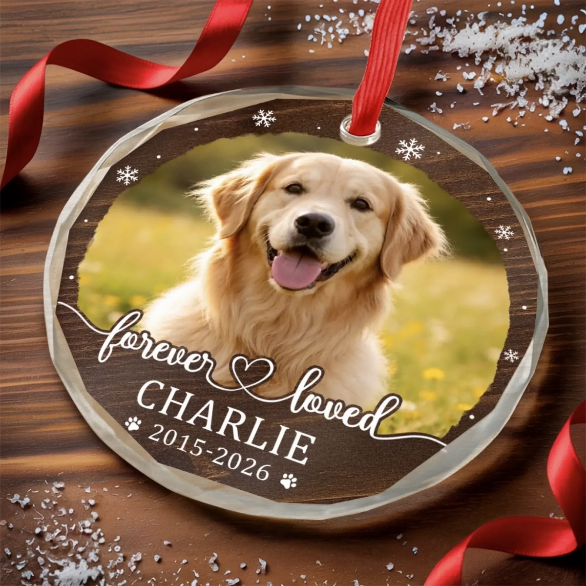 "Forever Loved" Custom Pet Memorial Glass Ornament - Personalized Photo Memorial Keepsake Gift