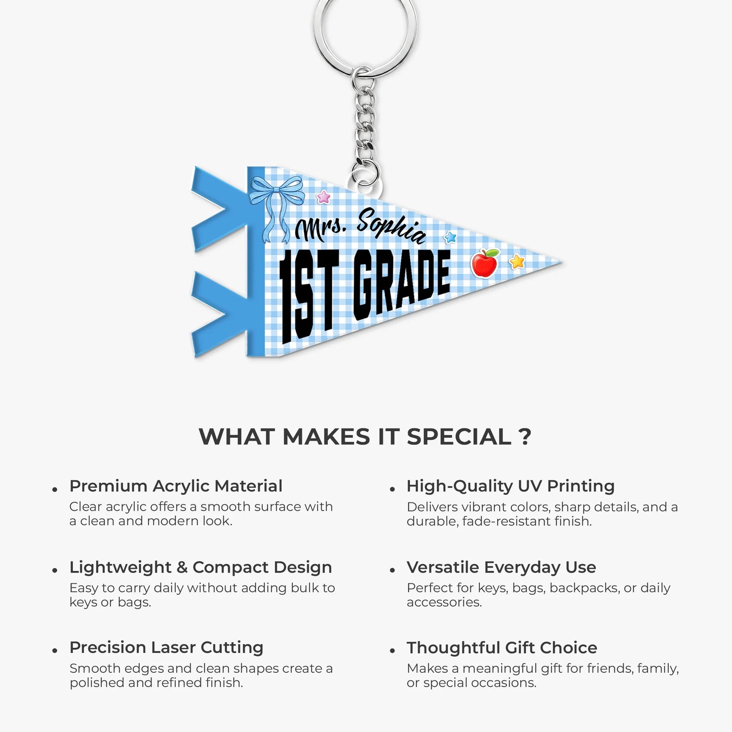 Custom Pennant Flag Acrylic Keychain - Personalized Back to School Gift