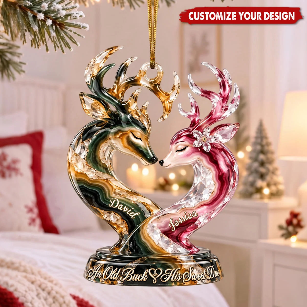 An Old Buck And His Sweet Doe Personalized Acrylic Ornament - Christmas Gift for Couples