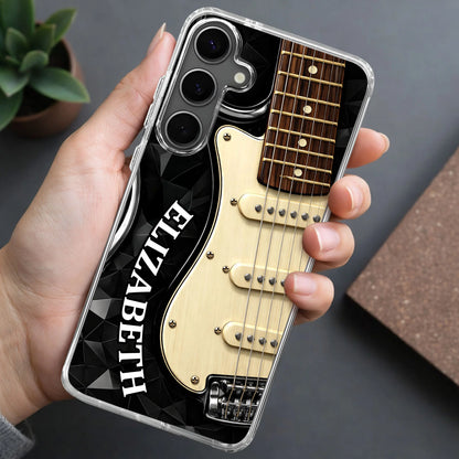 Rocking To The Beat Electric Guitar And Geometric Pattern