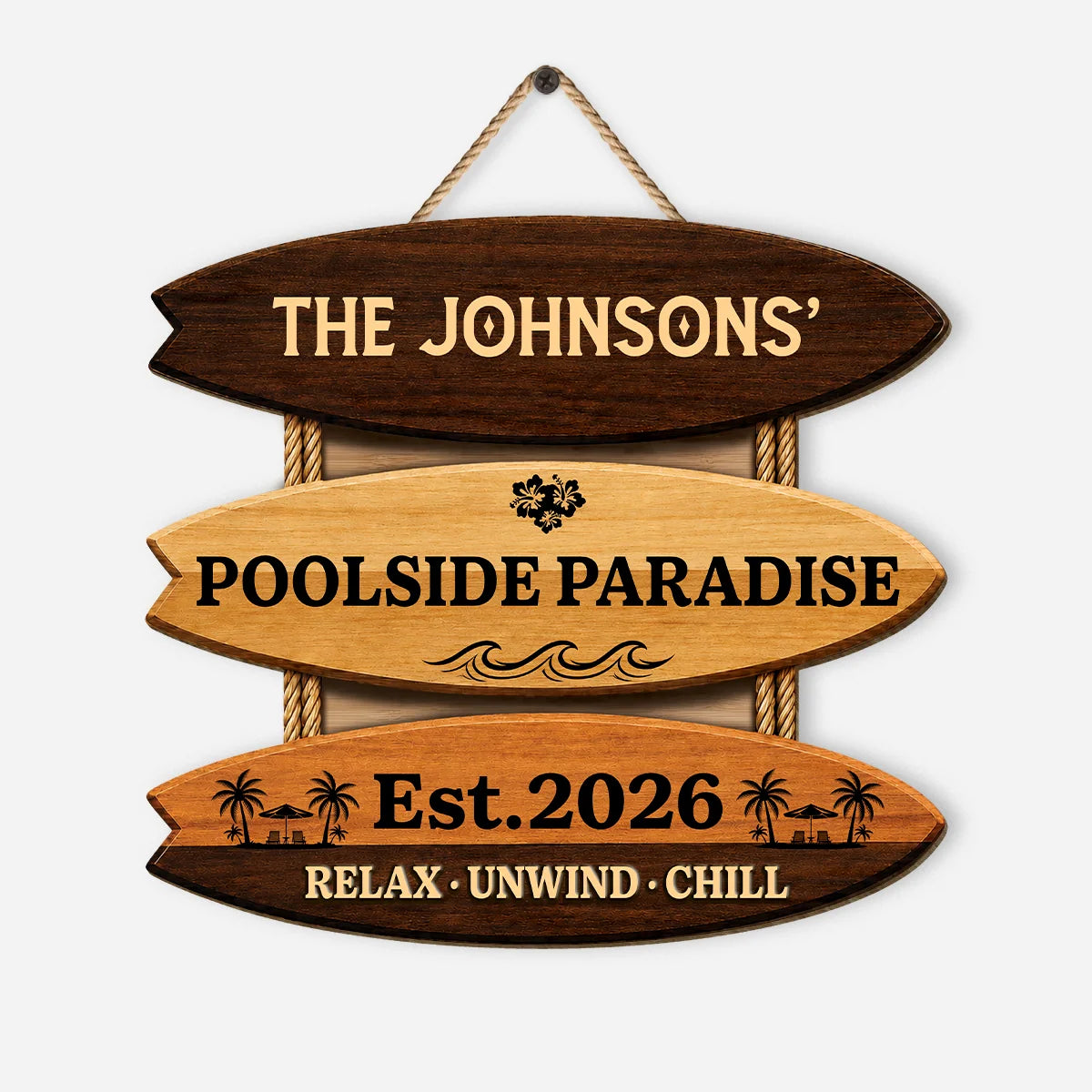 Poolside Paradise Relax Unwind Chill - Personalized Outdoor Family Wood Sign Decor
