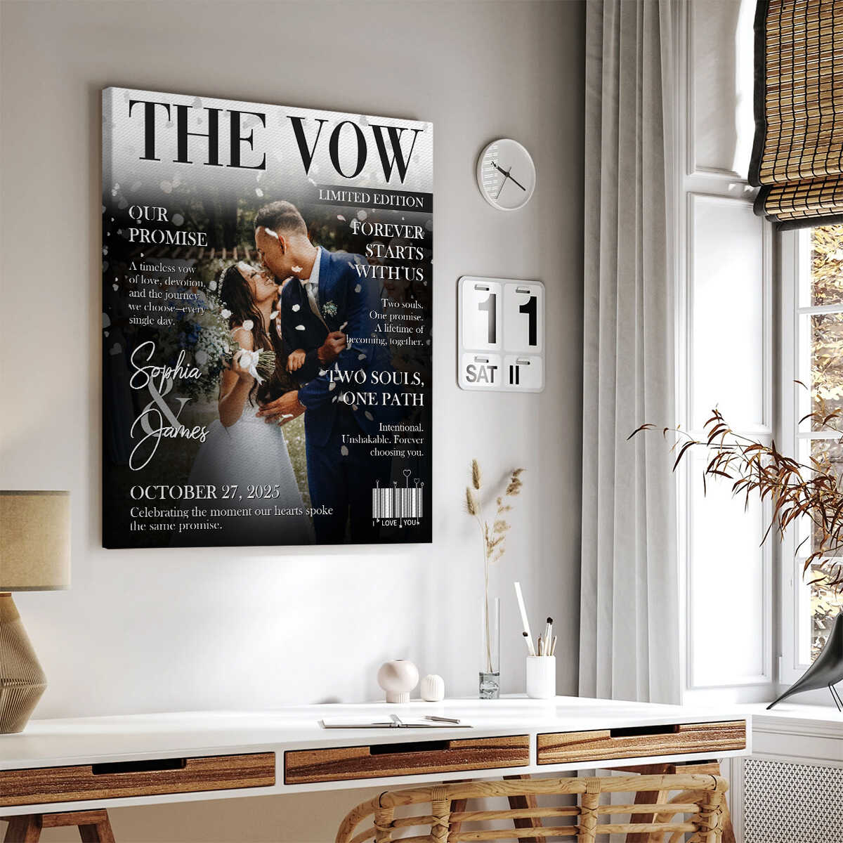Custom wedding photo canvas print designed as a magazine cover for a personalized couple anniversary gift image 8