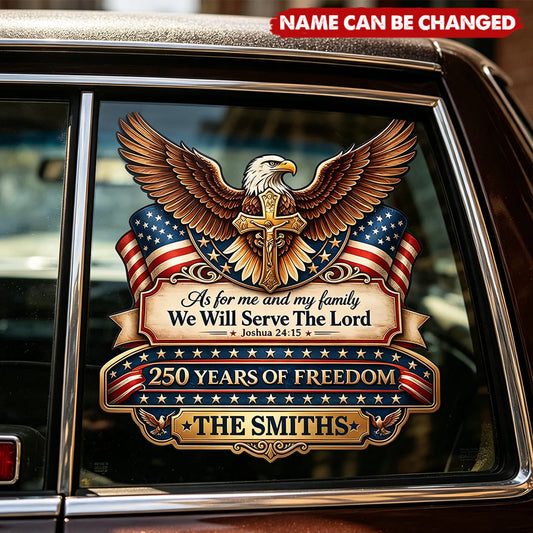 Personalized family decal with Serve the Lord quote for car windows, premium custom vinyl christian sticker