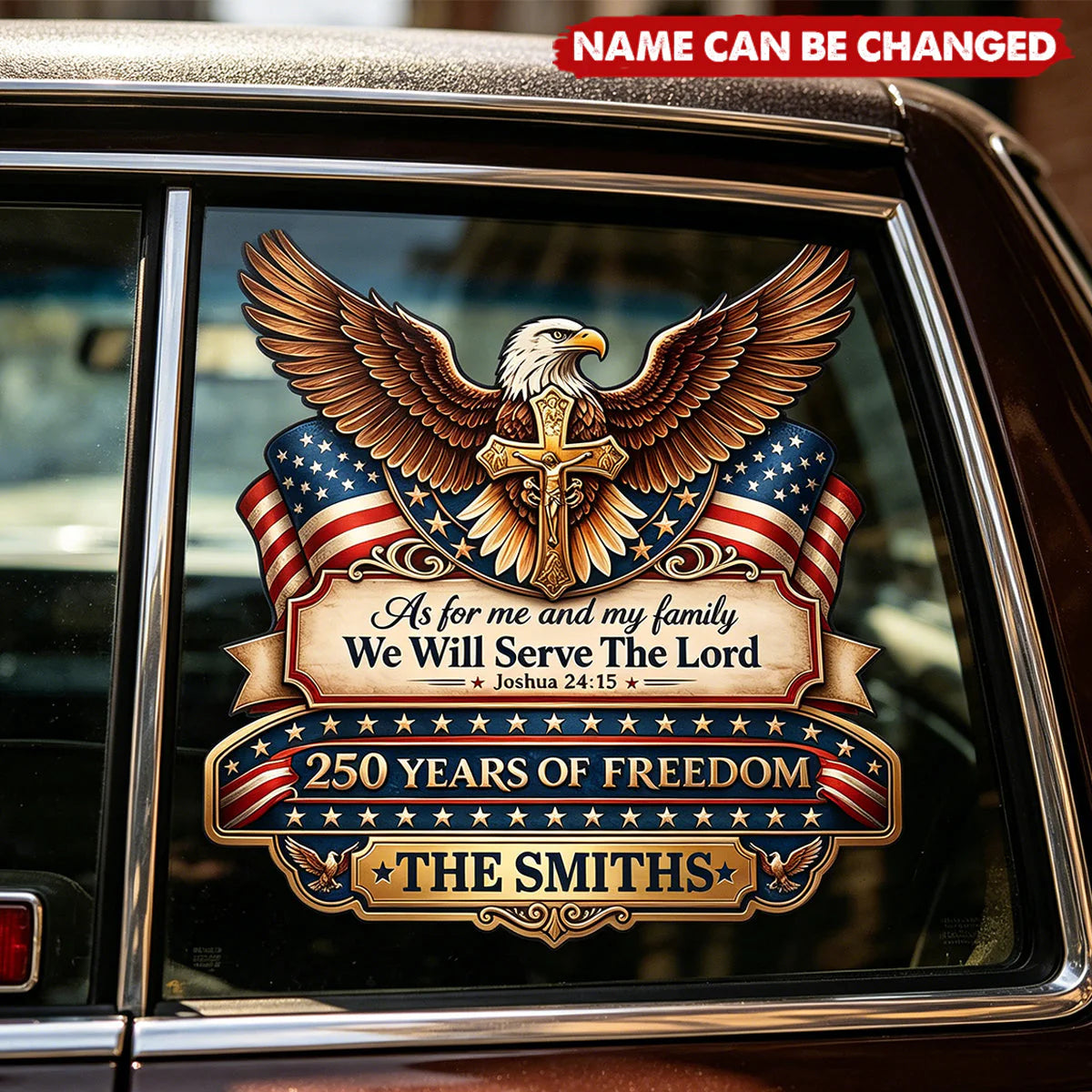 Personalized family decal with Serve the Lord quote for car windows, premium custom vinyl christian sticker