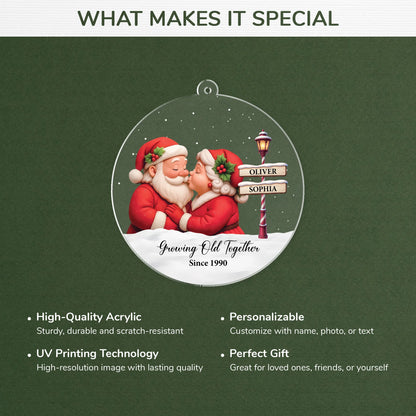 Growing Old Together Personalized Acrylic Ornament - Cute Santa Claus Keepsake for Couples