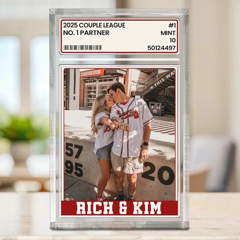 Custom Couple Trading Card Acrylic Block for Couples with personalized design details for meaningful gifting